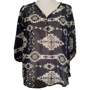 Living Doll Los Angeles Aztec Print Boho Peasant Top Navivo NWT Size Large
